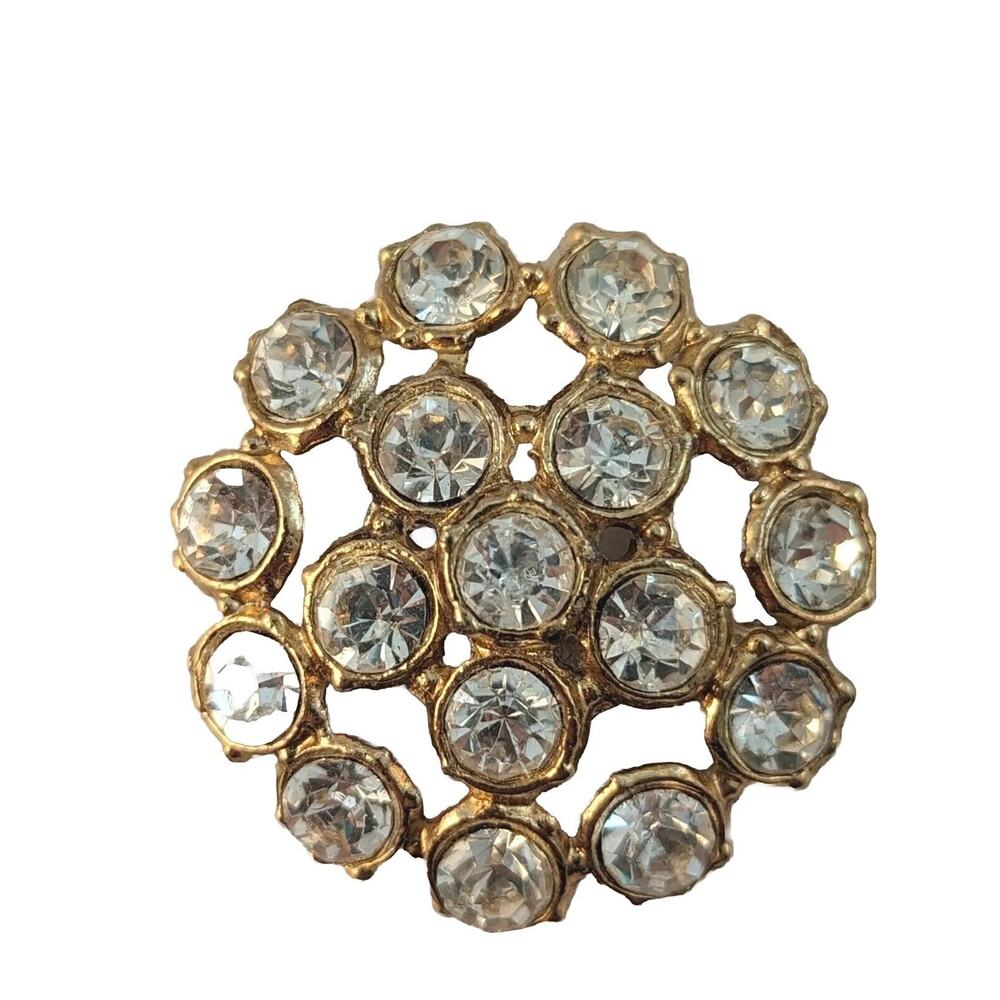 Vintage 4 Rhinestone Lge 1 1/4" Buttons Perfect Cond Clear Rhinestones Vermeil